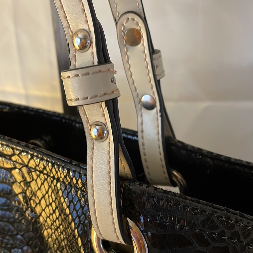 Wilson Leather Black Python Pattern Hand Bag Shou… - image 5